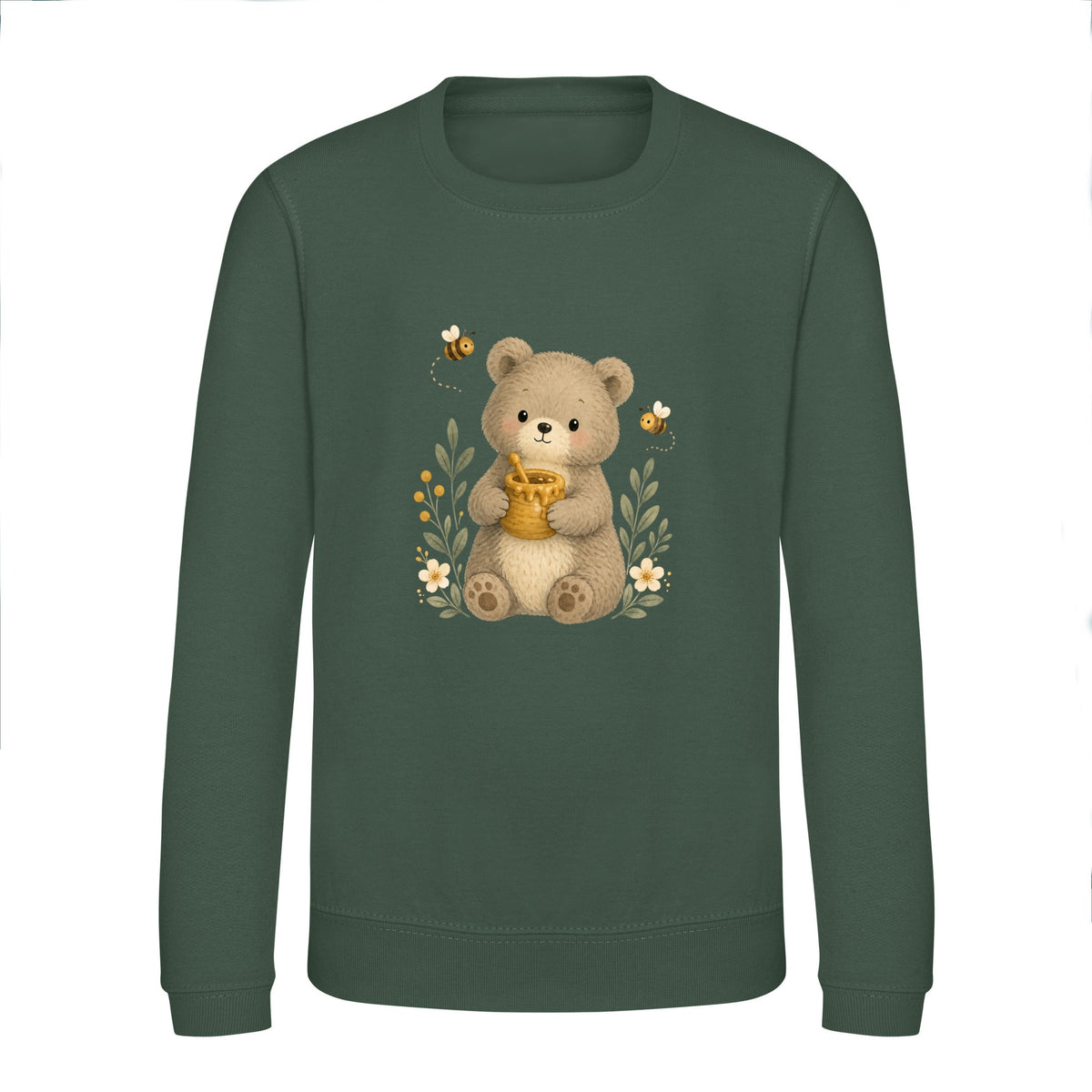 Bear and the Honey Bees Kids' Sweatshirt - Once Upon a Woodland Bottle Green colour variant image