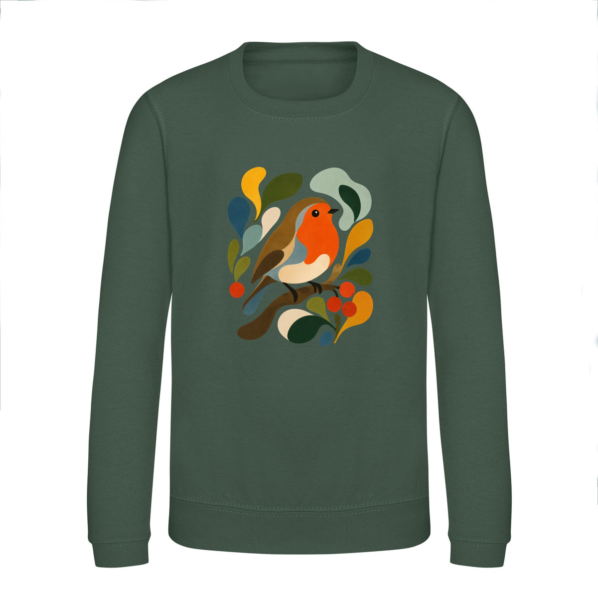 Hedgerow Harmony Kids' Sweatshirt - Freeform Fauna Bottle Green colour variant image