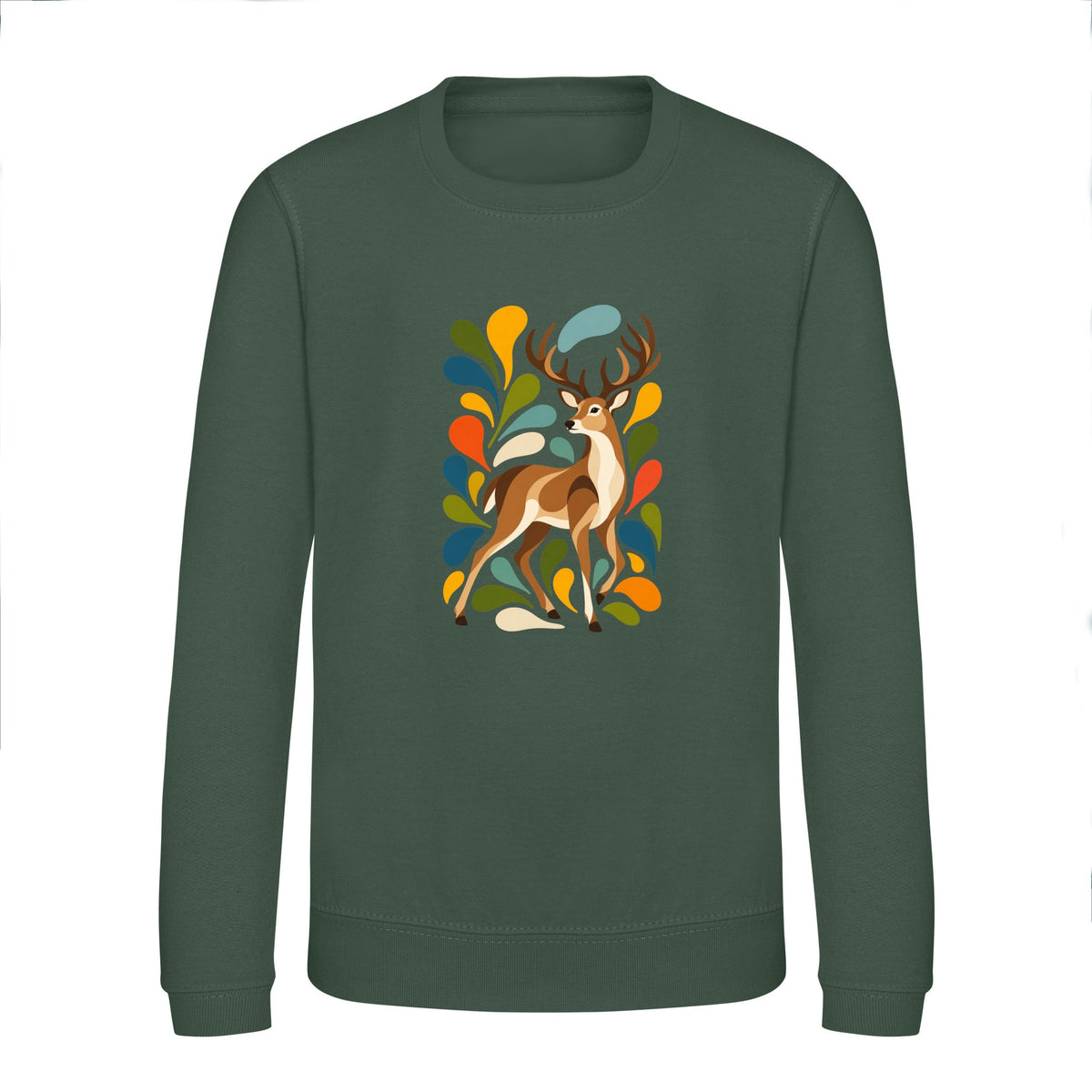 Woodland Majesty Kids' Sweatshirt - Freeform Fauna Bottle Green colour variant image