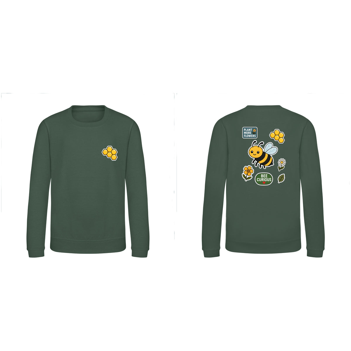 Bee Curious Kids' Sweatshirt - Badges of the Wild Bottle Green colour variant image