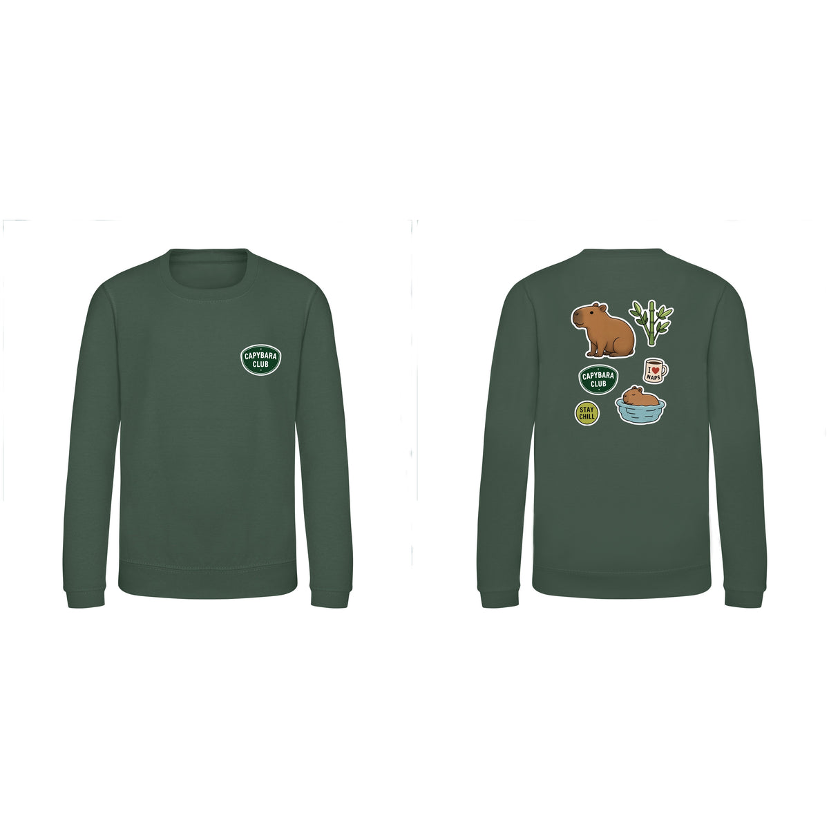 Capybara Chill Club Kids' Sweatshirt - Badges of the Wild Bottle Green colour variant image