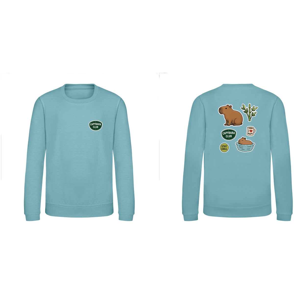 Capybara Chill Club Kids' Sweatshirt - Badges of the Wild Seafoam colour variant image