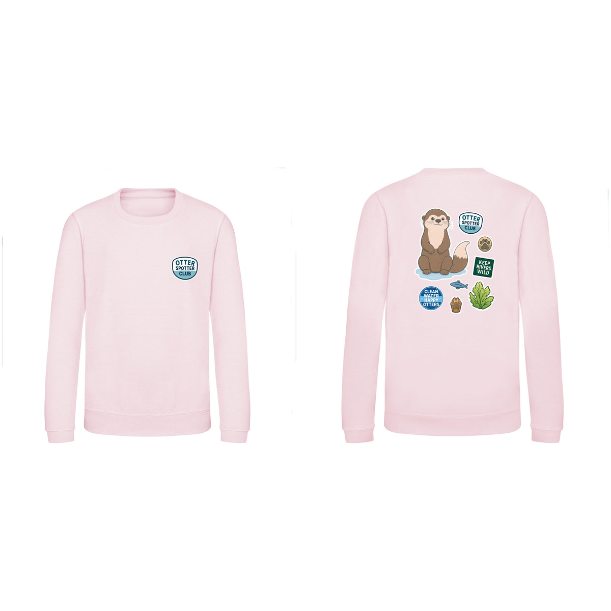 Otter Spotter Club Kids' Sweatshirt - Badges of the Wild Baby Pink colour variant image