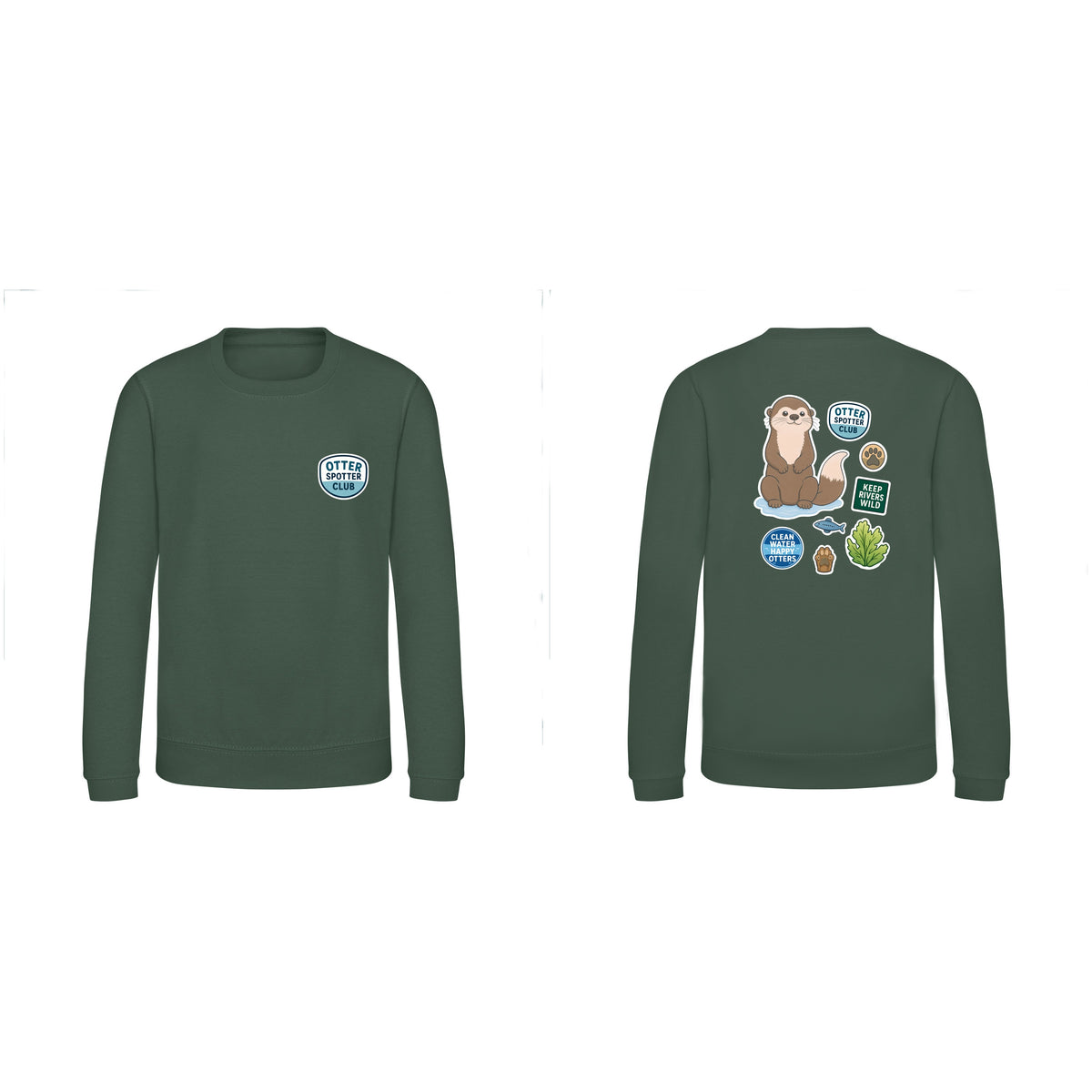 Otter Spotter Club Kids' Sweatshirt - Badges of the Wild Bottle Green colour variant image