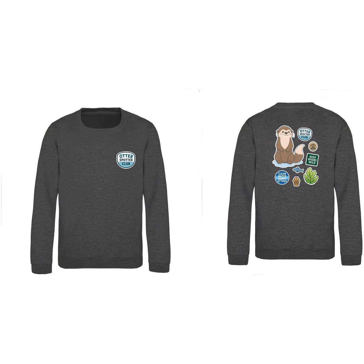 Otter Spotter Club Kids' Sweatshirt - Badges of the Wild Charcoal colour variant image