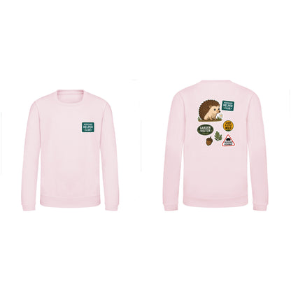 Hedgehog Helper Club Kids' Sweatshirt - Badges of the Wild Baby Pink colour variant image
