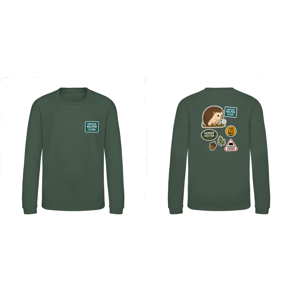 Hedgehog Helper Club Kids' Sweatshirt - Badges of the Wild Bottle Green colour variant image