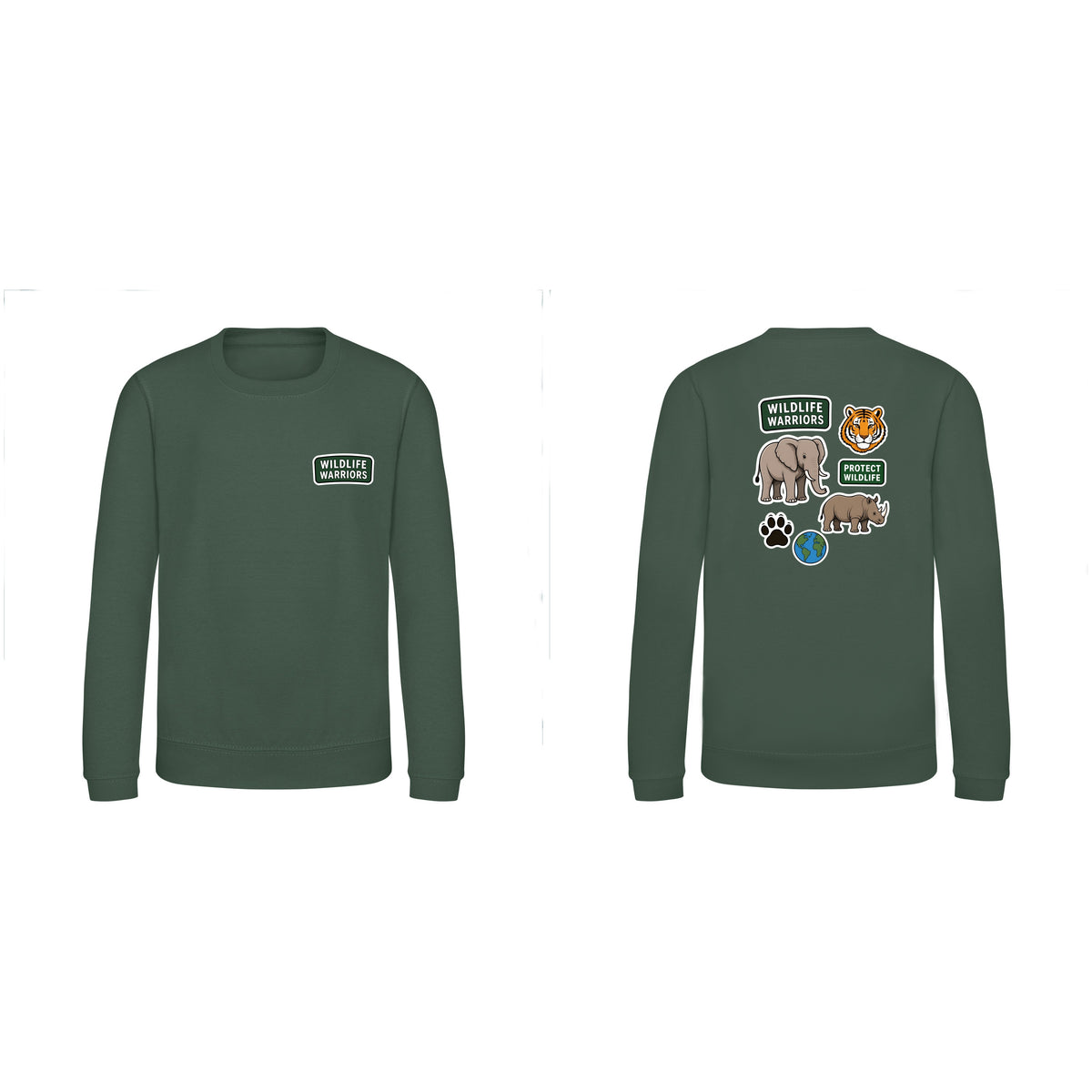 Wildlife Warriors Kids' Sweatshirt - Badges of the Wild Bottle Green colour variant image