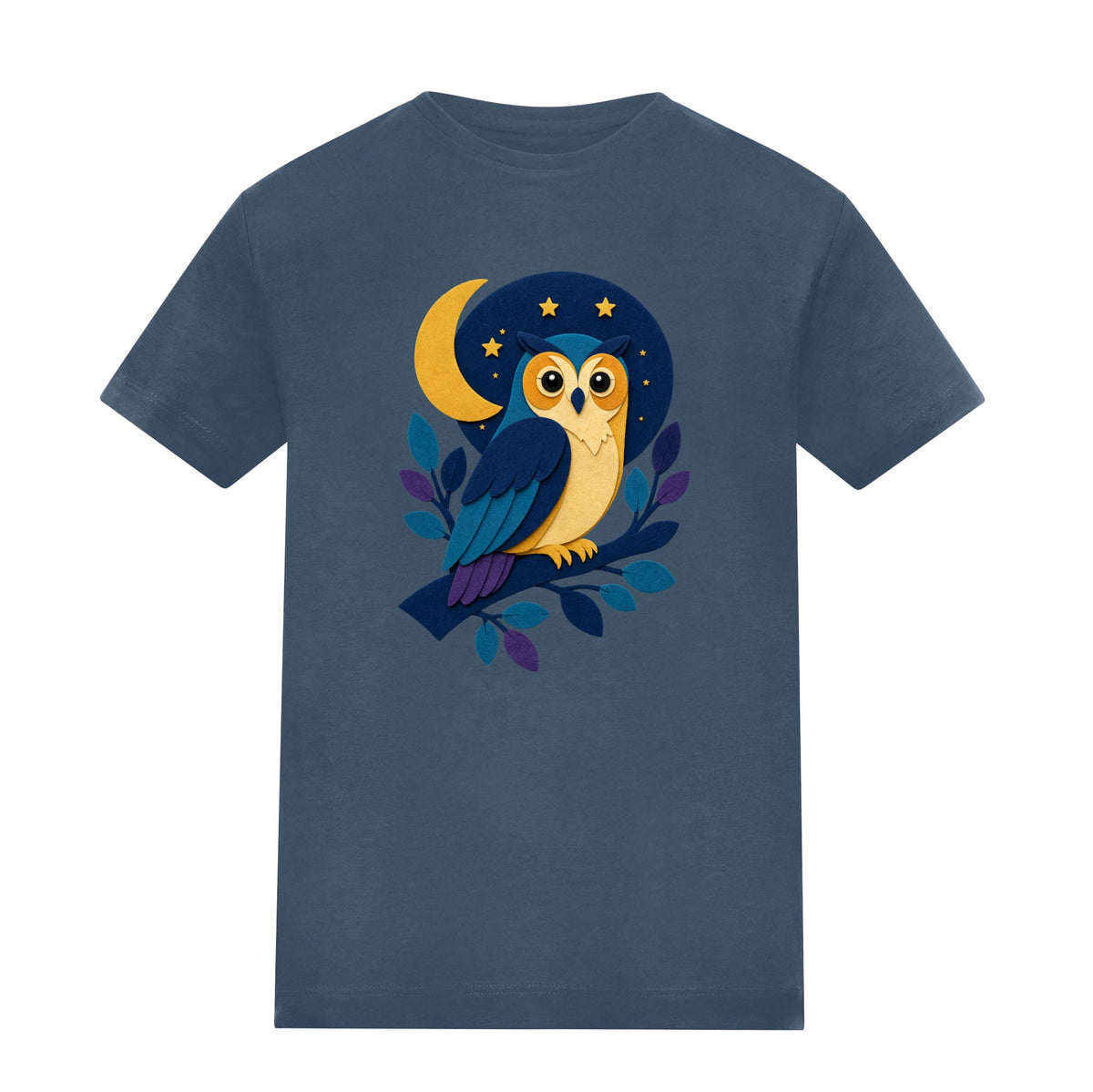 Owl in the Moonlight Kids' T-shirt - Felt & Fauna Airforce Blue colour variant image