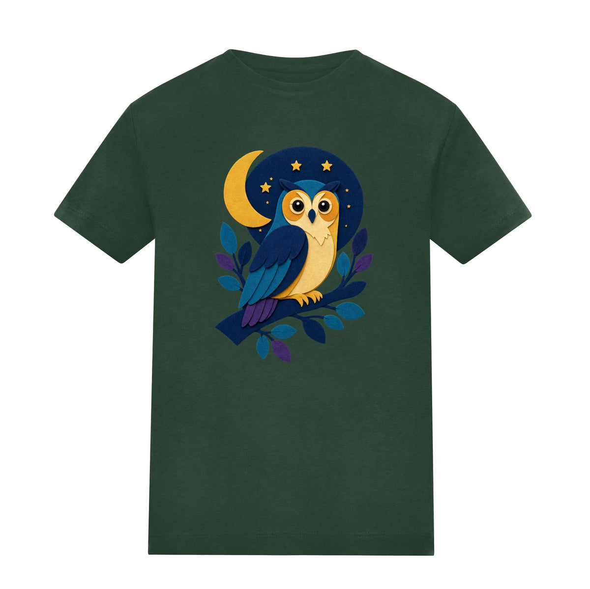 Owl in the Moonlight Kids' T-shirt - Felt & Fauna Bottle Green colour variant image