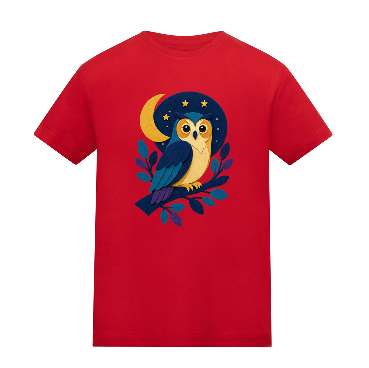 Owl in the Moonlight Kids' T-shirt - Felt & Fauna Fire Red colour variant image