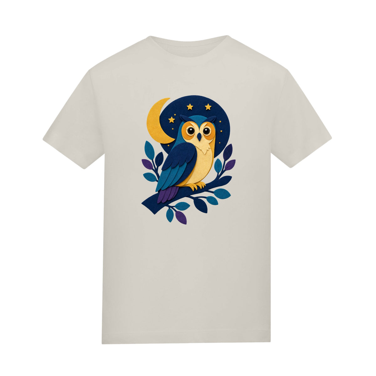 Owl in the Moonlight Kids' T-shirt - Felt & Fauna Natural Stone colour variant image