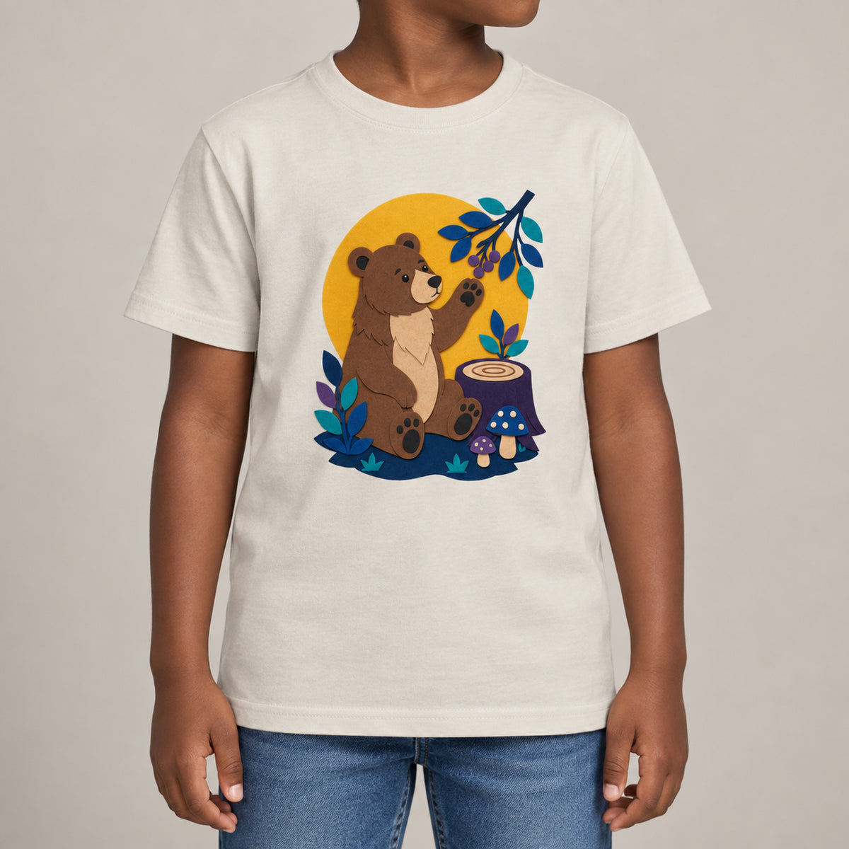Bear's Woodland Wave Kids' T-shirt - Felt & Fauna lead image