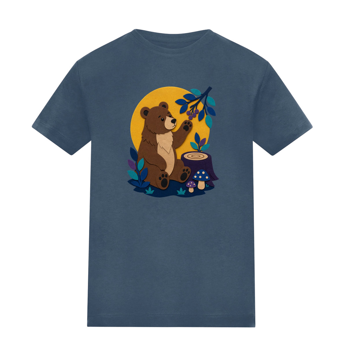 Bear's Woodland Wave Kids' T-shirt - Felt & Fauna Airforce Blue colour variant image