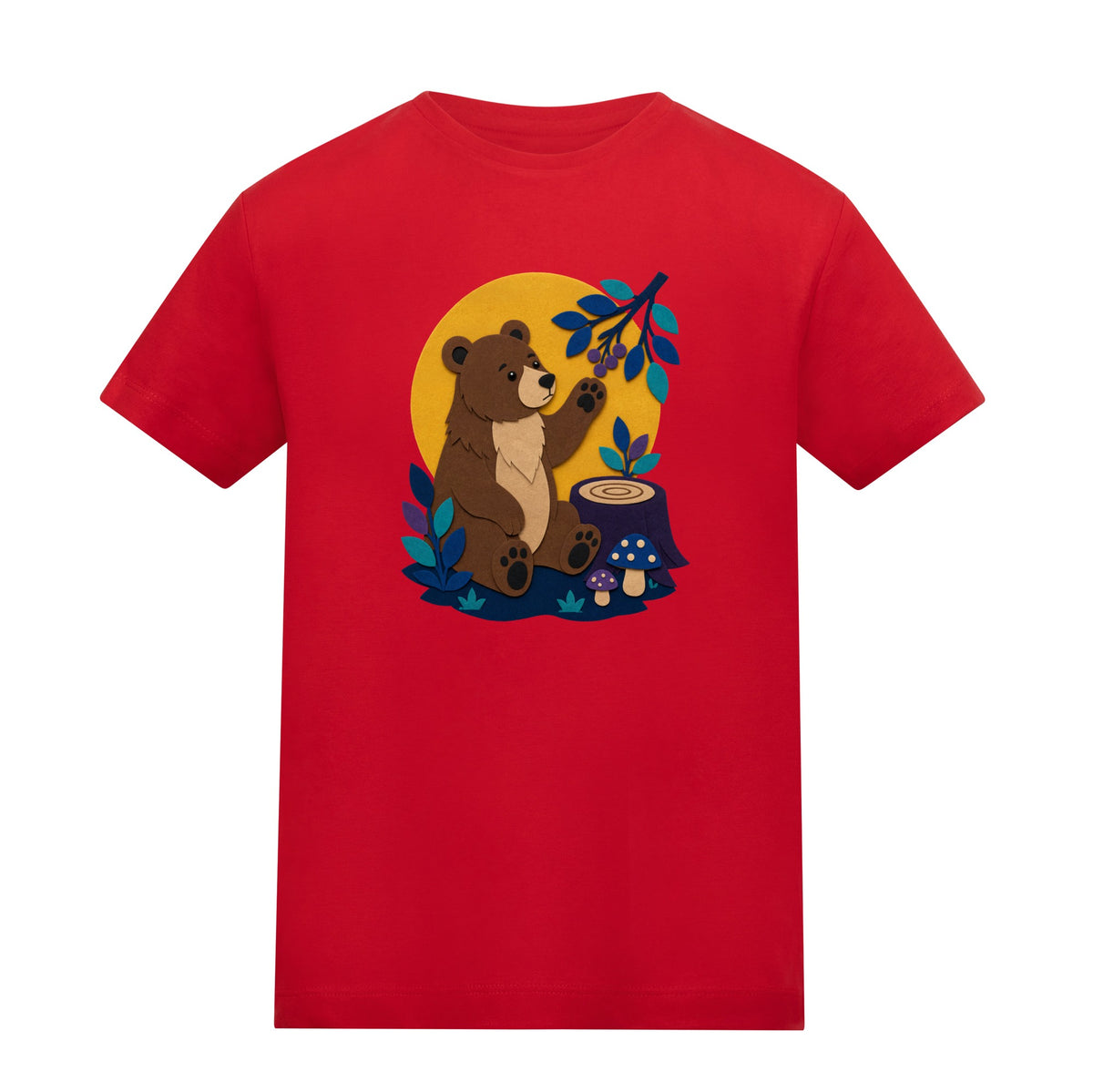 Bear's Woodland Wave Kids' T-shirt - Felt & Fauna Fire Red colour variant image