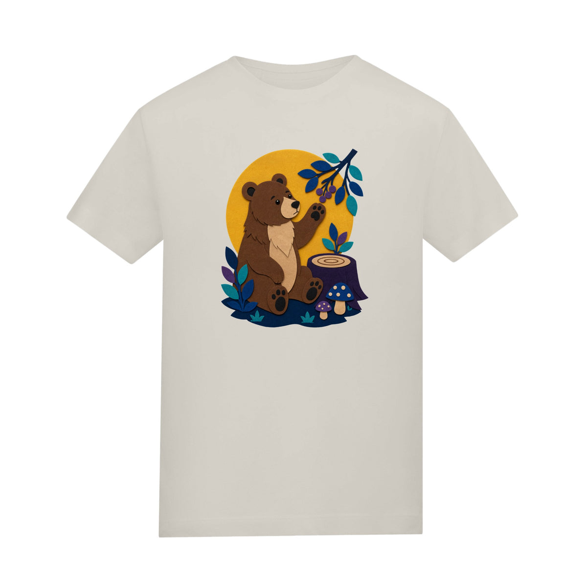 Bear's Woodland Wave Kids' T-shirt - Felt & Fauna Natural Stone colour variant image