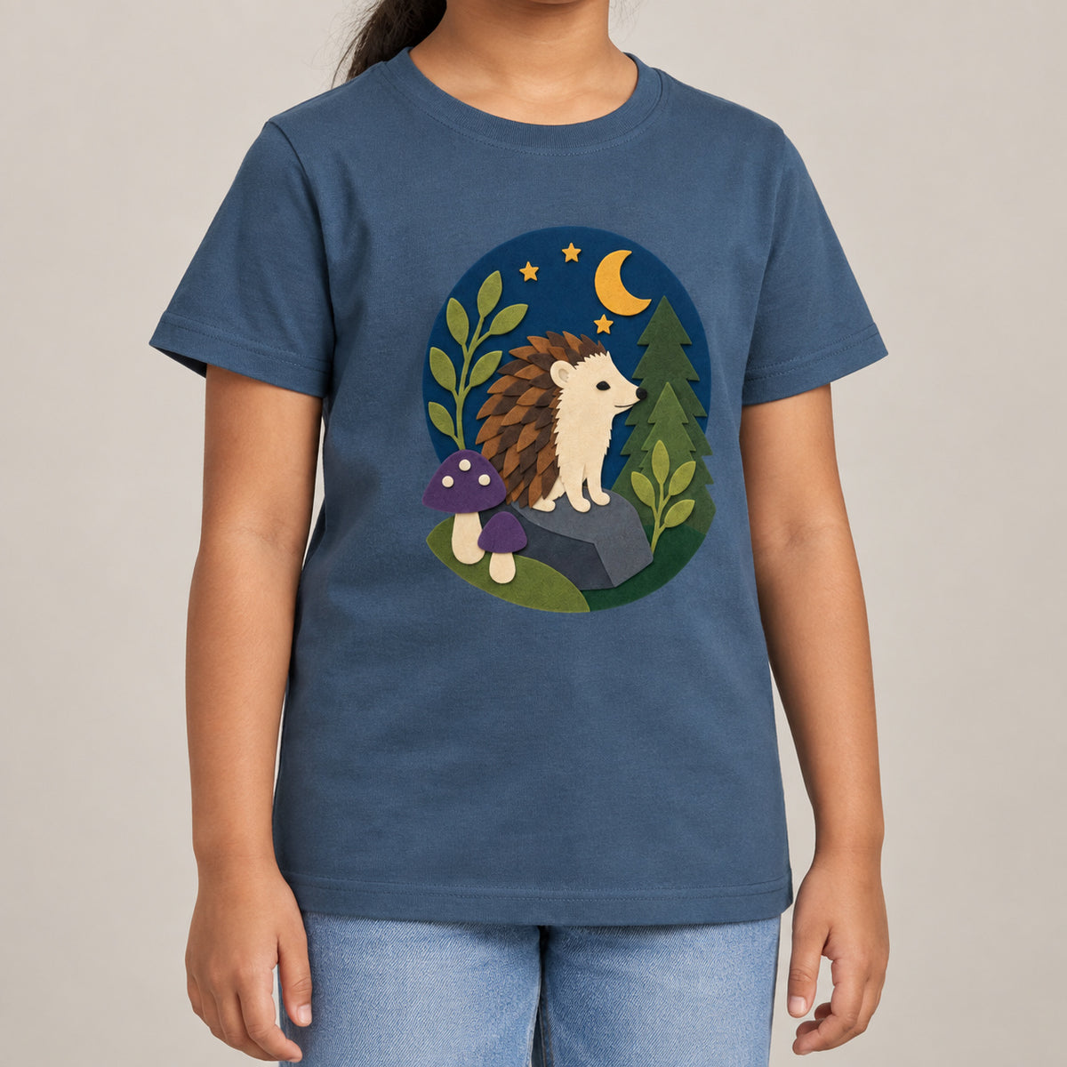 Hedgehog Under the Stars Kids' T-shirt - Felt & Fauna lead image
