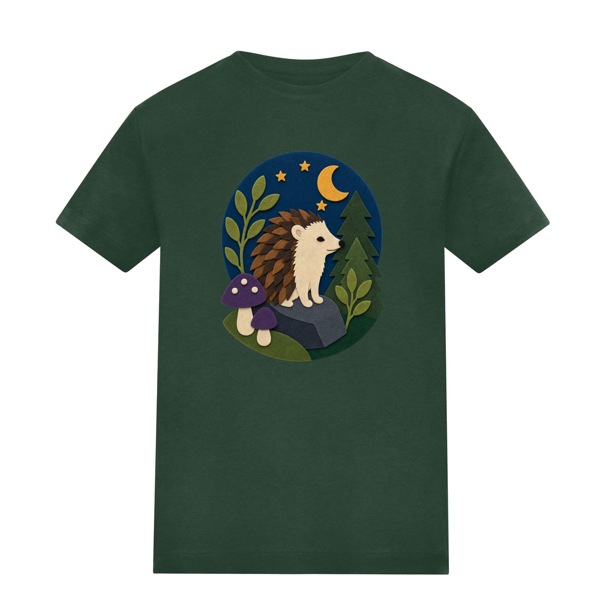 Hedgehog Under the Stars Kids' T-shirt - Felt & Fauna Bottle Green colour variant image