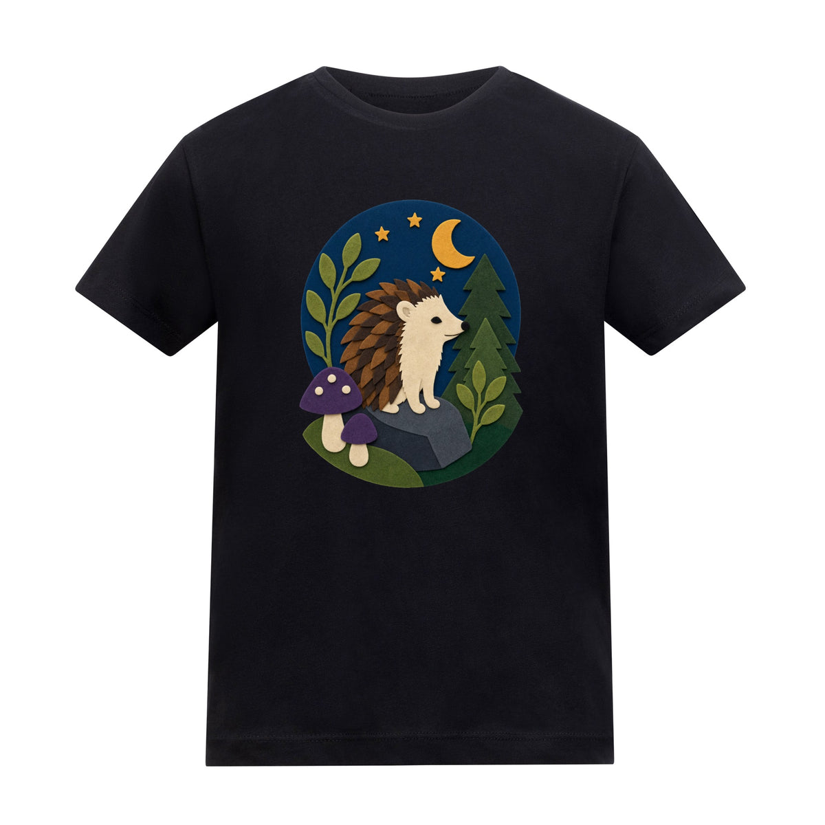 Hedgehog Under the Stars Kids' T-shirt - Felt & Fauna Deep Black colour variant image