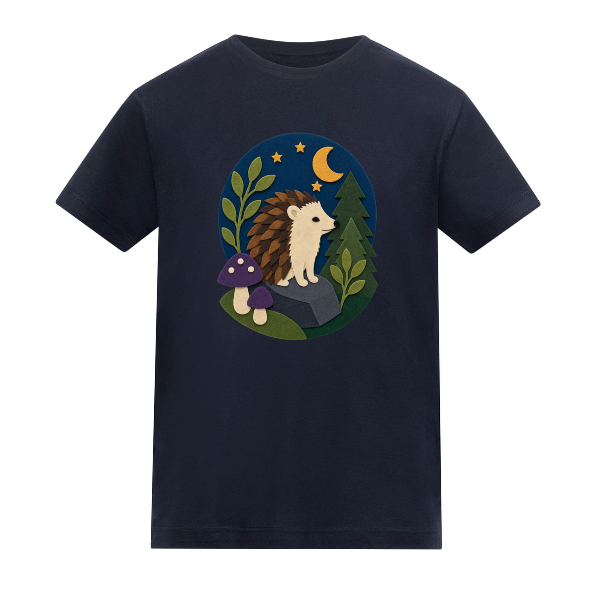 Hedgehog Under the Stars Kids' T-shirt - Felt & Fauna French Navy colour variant image