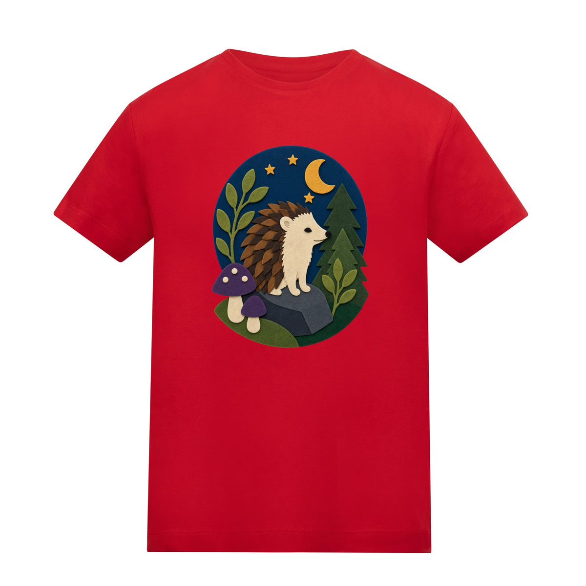 Hedgehog Under the Stars Kids' T-shirt - Felt & Fauna Fire Red colour variant image