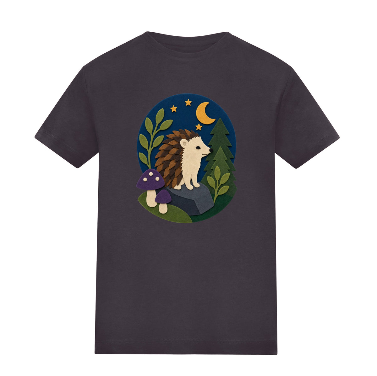 Hedgehog Under the Stars Kids' T-shirt - Felt & Fauna Solid Charcoal colour variant image