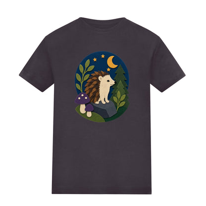 Hedgehog Under the Stars Kids' T-shirt - Felt & Fauna Solid Charcoal colour variant image