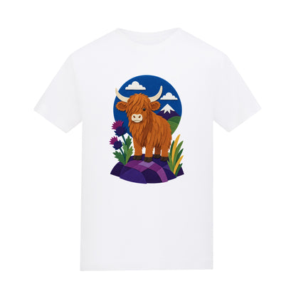 Highland Cow Among the Thistles Kids' T-shirt - Felt & Fauna Arctic White colour variant image