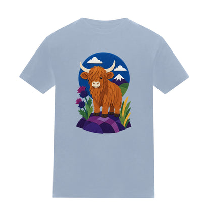 Highland Cow Among the Thistles Kids' T-shirt - Felt & Fauna Sky Blue colour variant image