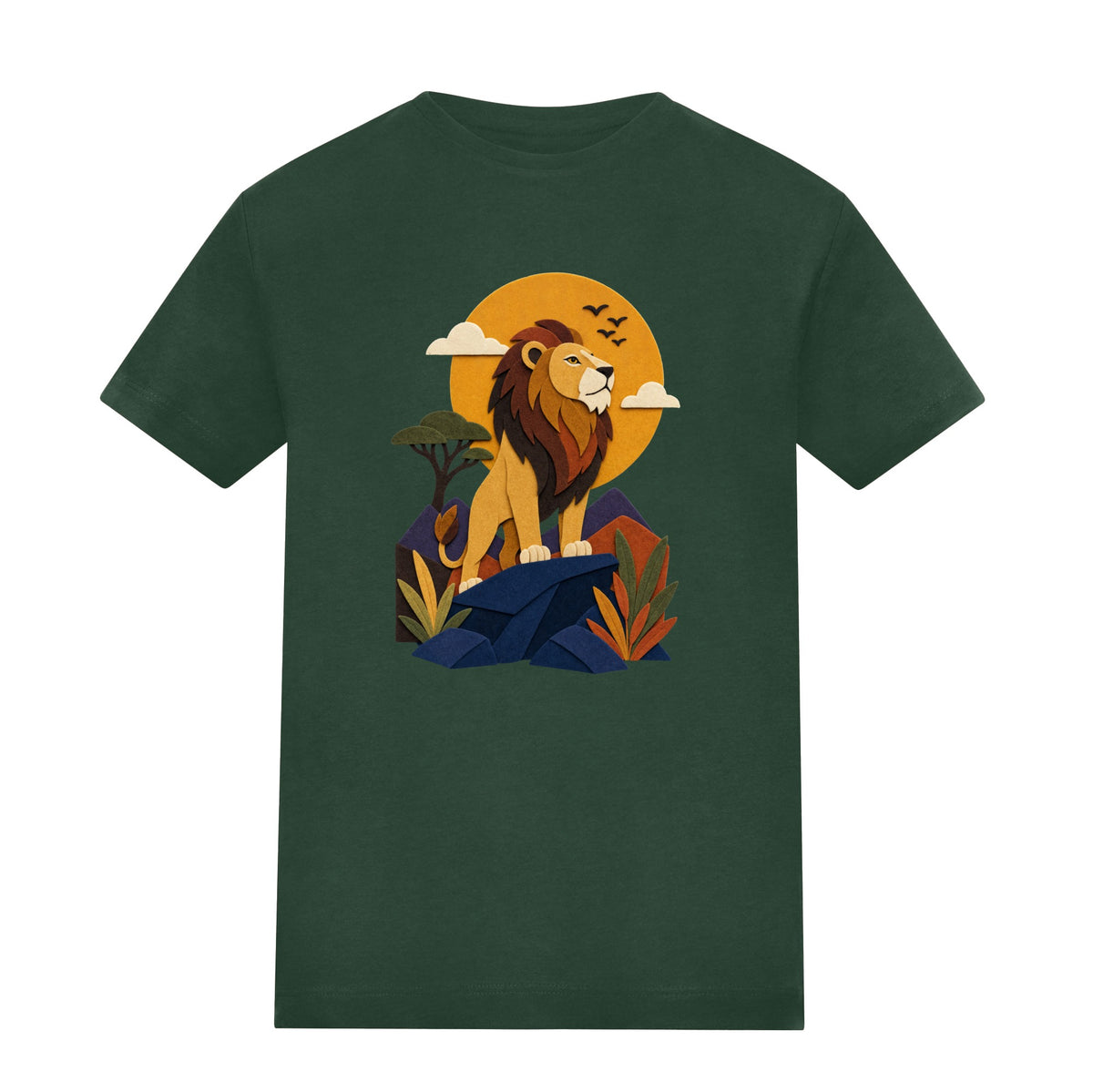 Lion on the Lookout Kids' T-shirt - Felt & Fauna Bottle Green colour variant image