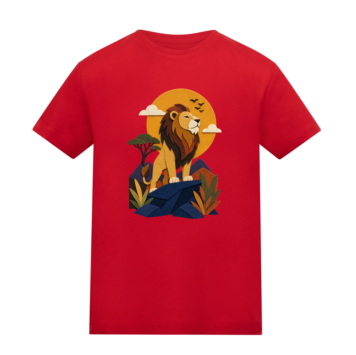 Lion on the Lookout Kids' T-shirt - Felt & Fauna Fire Red colour variant image