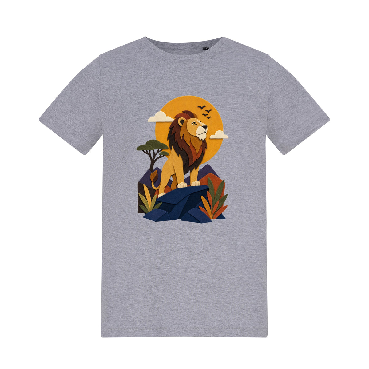 Lion on the Lookout Kids' T-shirt - Felt & Fauna Heather Grey colour variant image