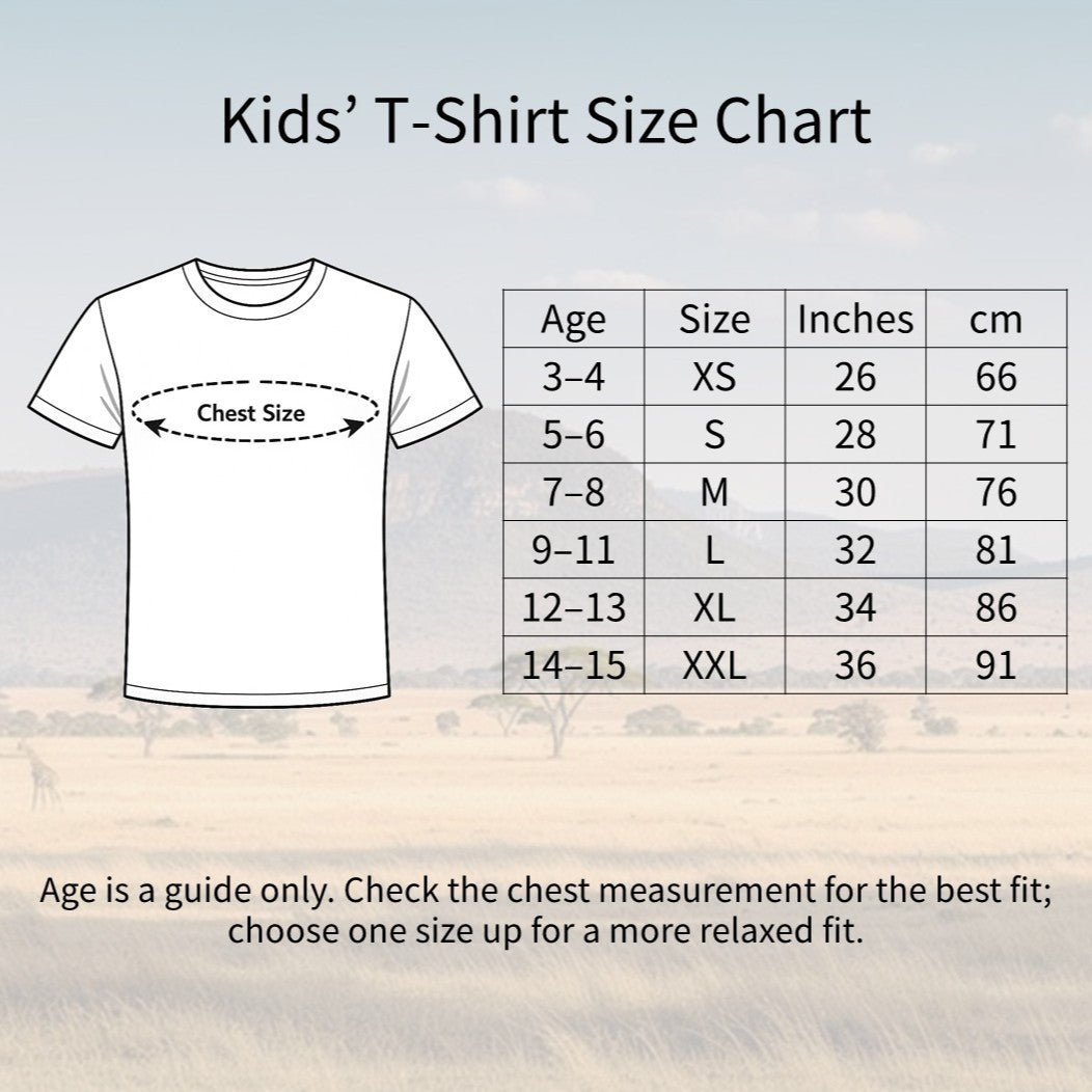 Lion on the Lookout Kids' T-shirt - Felt & Fauna semantic size guide