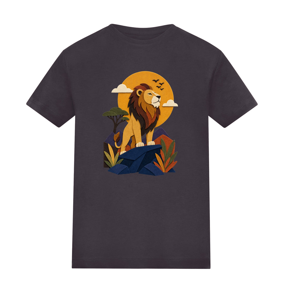 Lion on the Lookout Kids' T-shirt - Felt & Fauna Solid Charcoal colour variant image