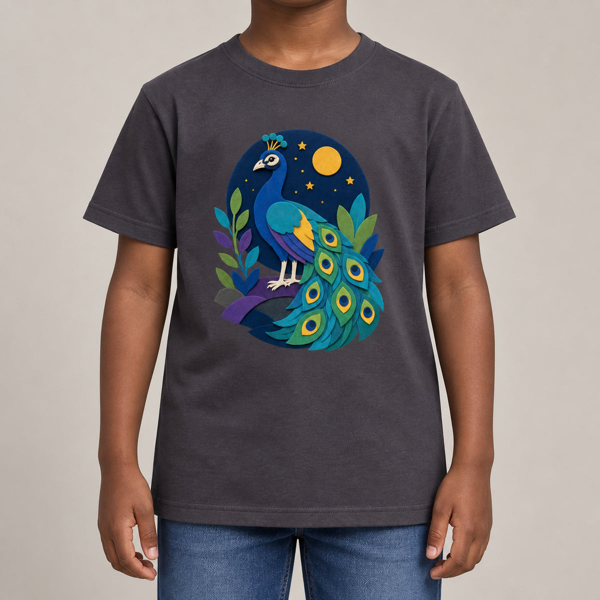 Peacock at Midnight Kids' T-shirt - Felt & Fauna lead image
