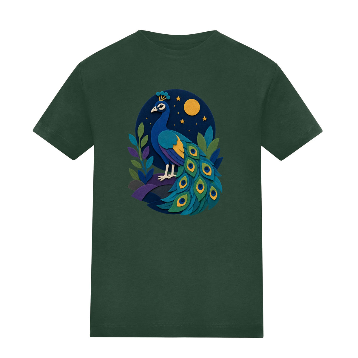 Peacock at Midnight Kids' T-shirt - Felt & Fauna Bottle Green colour variant image