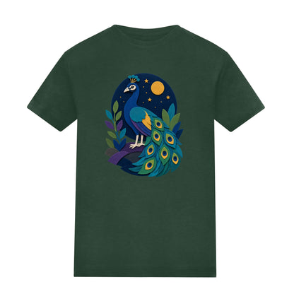 Peacock at Midnight Kids' T-shirt - Felt & Fauna Bottle Green colour variant image