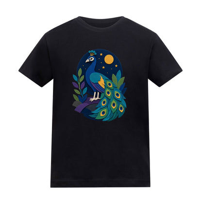 Peacock at Midnight Kids' T-shirt - Felt & Fauna Deep Black colour variant image