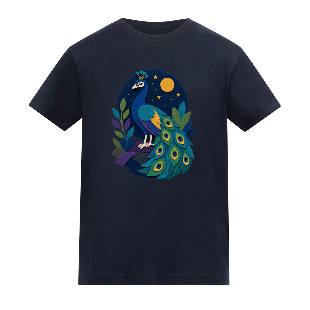 Peacock at Midnight Kids' T-shirt - Felt & Fauna French Navy colour variant image