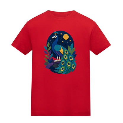 Peacock at Midnight Kids' T-shirt - Felt & Fauna Fire Red colour variant image