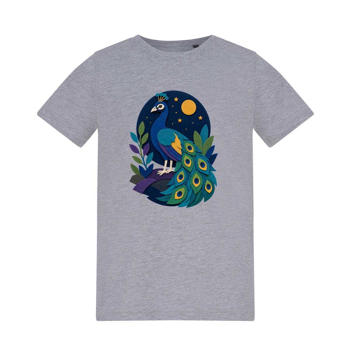 Peacock at Midnight Kids' T-shirt - Felt & Fauna Heather Grey colour variant image