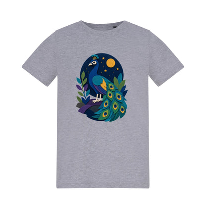 Peacock at Midnight Kids' T-shirt - Felt & Fauna Heather Grey colour variant image