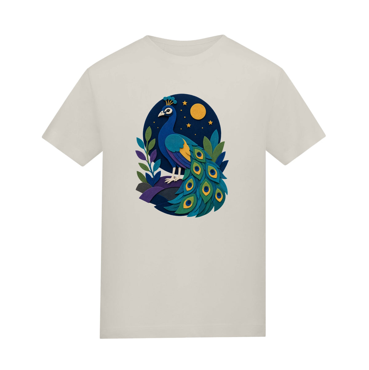 Peacock at Midnight Kids' T-shirt - Felt & Fauna Natural Stone colour variant image