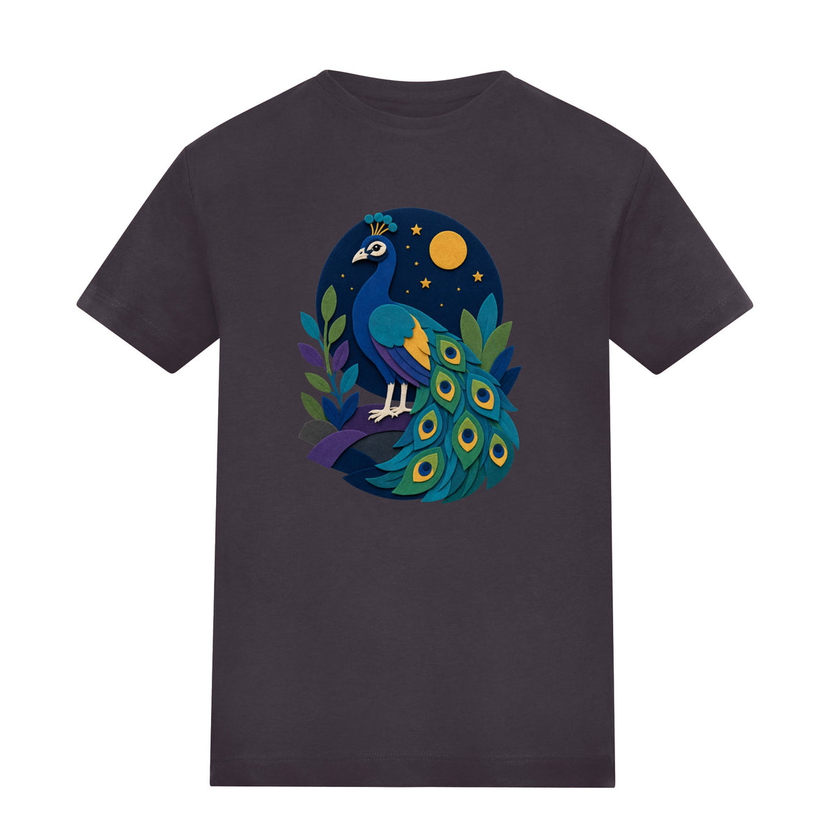 Peacock at Midnight Kids' T-shirt - Felt & Fauna Solid Charcoal colour variant image