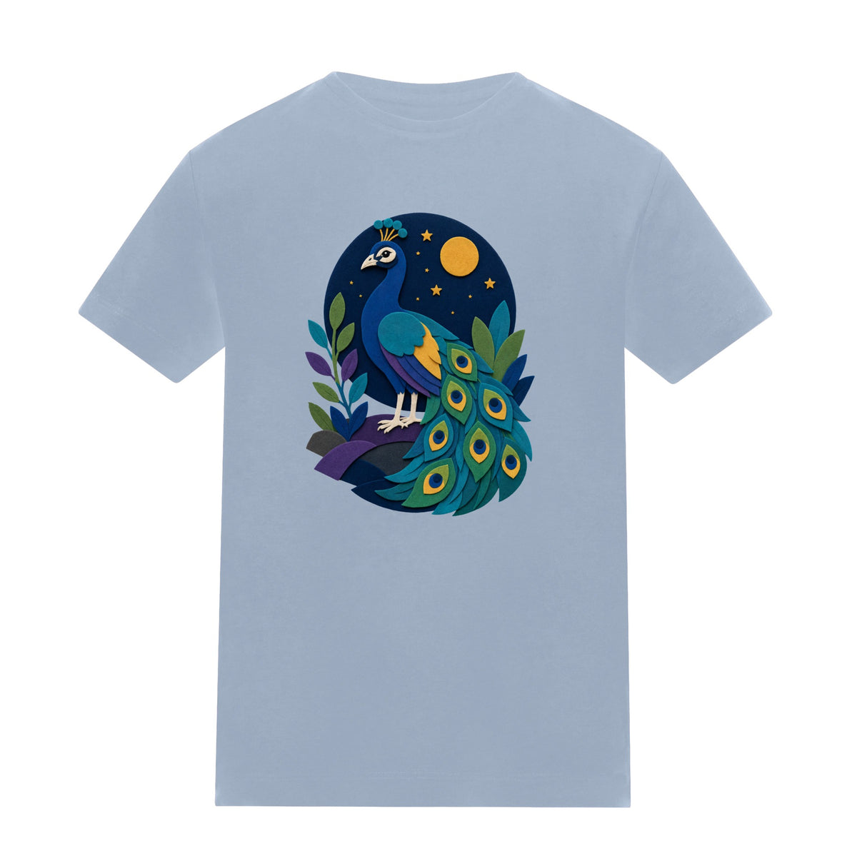 Peacock at Midnight Kids' T-shirt - Felt & Fauna Sky Blue colour variant image