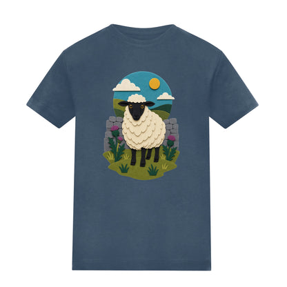 Sheep by the Stone Wall Kids' T-shirt - Felt & Fauna Airforce Blue colour variant image