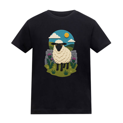Sheep by the Stone Wall Kids' T-shirt - Felt & Fauna Deep Black colour variant image