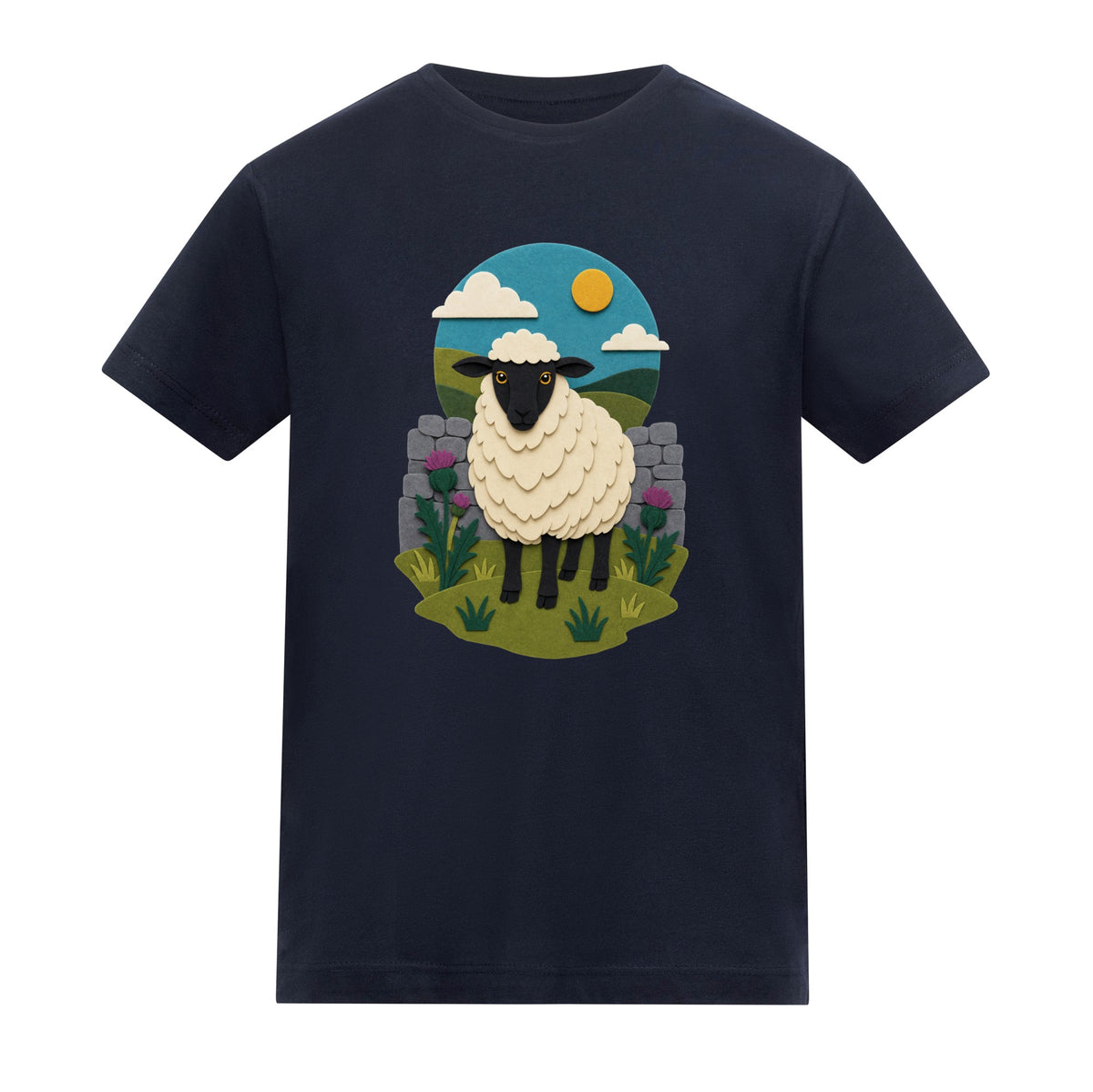 Sheep by the Stone Wall Kids' T-shirt - Felt & Fauna French Navy colour variant image