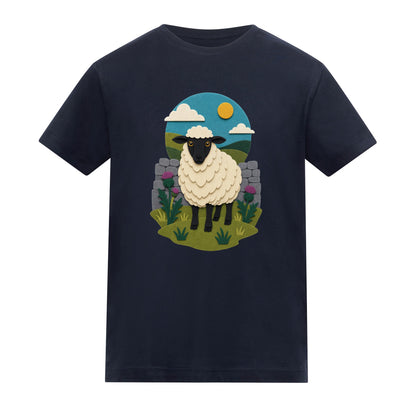 Sheep by the Stone Wall Kids' T-shirt - Felt & Fauna French Navy colour variant image