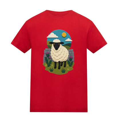 Sheep by the Stone Wall Kids' T-shirt - Felt & Fauna Fire Red colour variant image